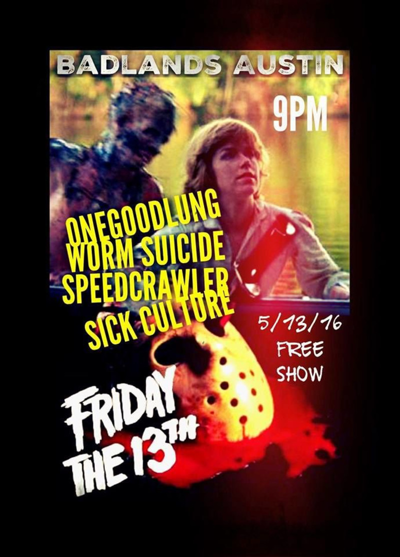 Speedcrawler and other bands at Badlands, Austin May 13 2016 flyer